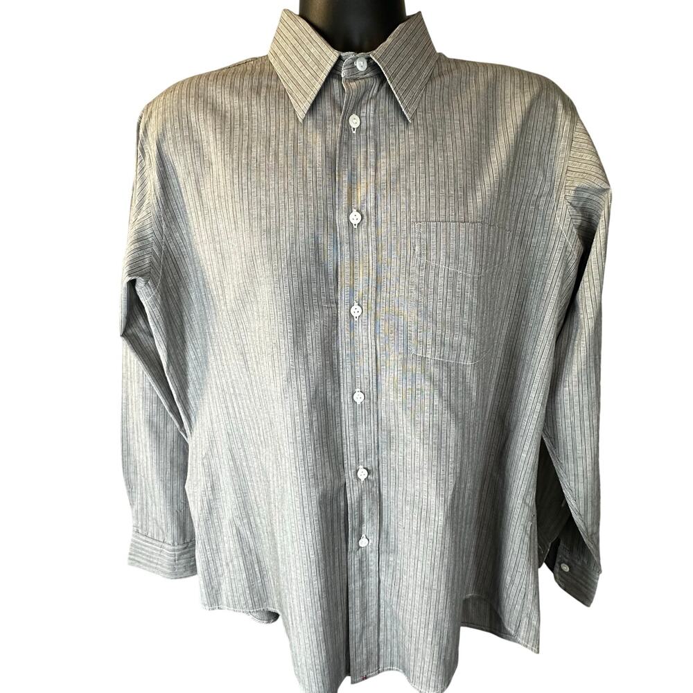 Vintage 70s Mike Caruso English Poplin Shirt 16.5 34 Dagger Collar Striped